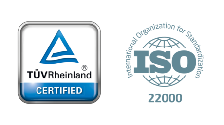Certifiering av TÜV Rheinland och enligt ISO 22000