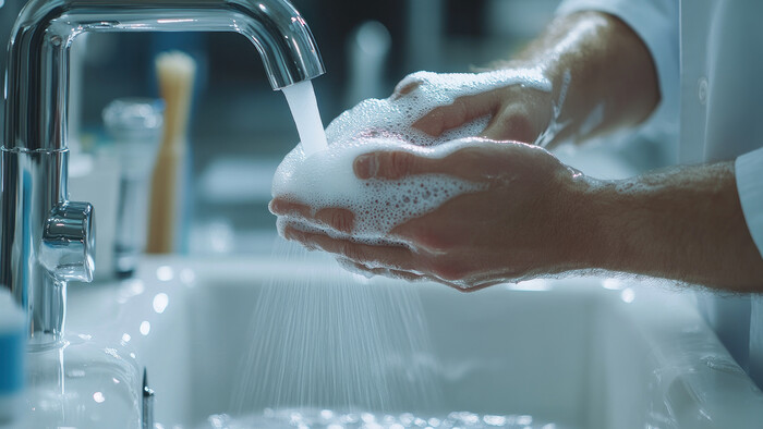 Varmvatten för handtvätt produceras genom värmeåtervinning från en kompressor.